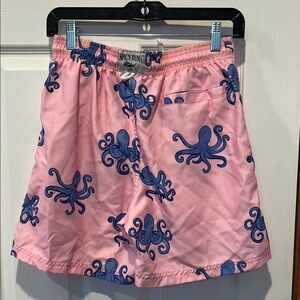 Spicy Tuna Pink Swim Trunks with Blue Octopus Print